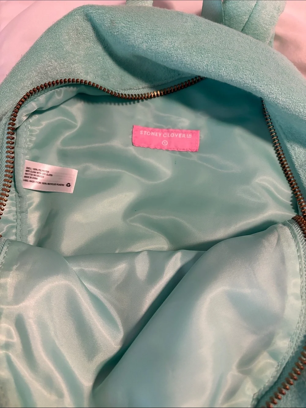 Stoney Clover Lane Turquoise Plush Mini Backpack